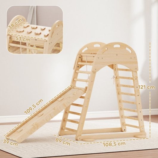 Aiyaplay 6 En 1 Triángulo De Escalada Montessori Con Plataforma Madera Natural