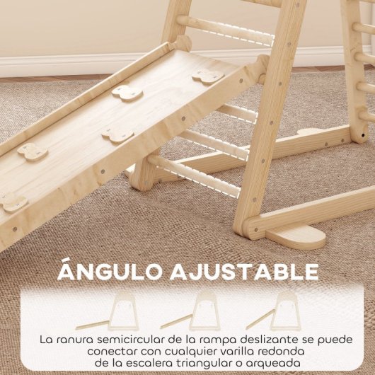 Aiyaplay 6 En 1 Triángulo De Escalada Montessori Con Plataforma Madera Natural