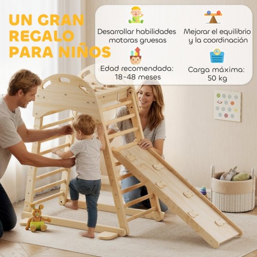 Aiyaplay 6 En 1 Triángulo De Escalada Montessori Con Plataforma Madera Natural