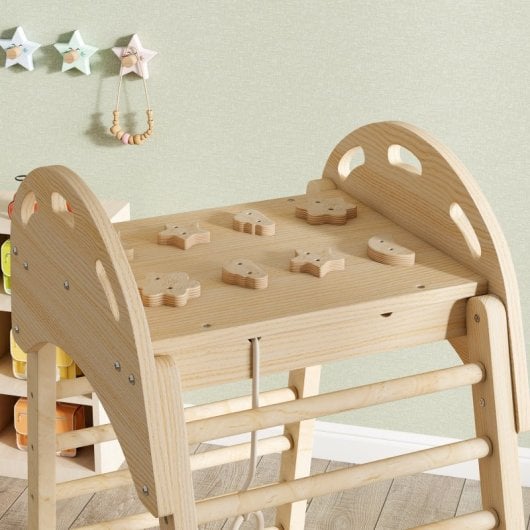 Aiyaplay 6 En 1 Triángulo De Escalada Montessori Con Plataforma Madera Natural