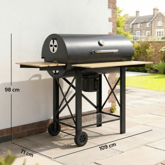 Outsunny Barbacoa De Carbón Portátil Móvil Con Estantes Plegables Tapa Negro