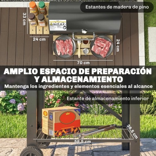 Outsunny Barbacoa De Carbón Portátil Móvil Con Estantes Plegables Tapa Negro