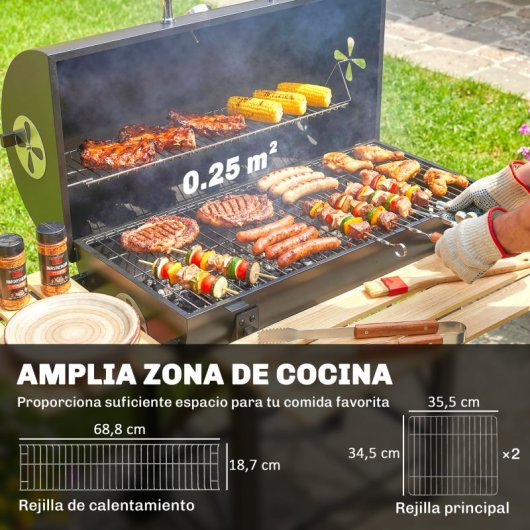 Outsunny Barbacoa De Carbón Portátil Móvil Con Estantes Plegables Tapa Negro