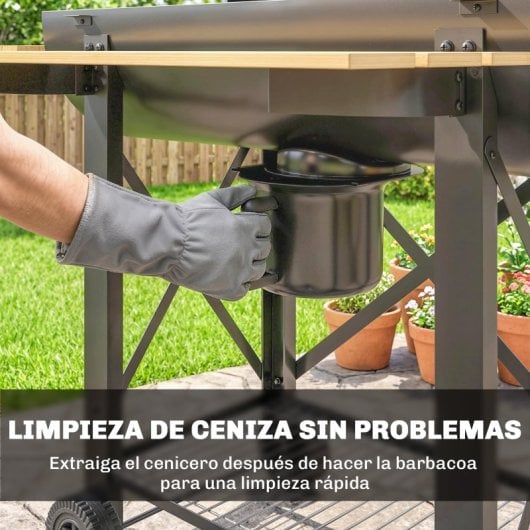Outsunny Barbacoa De Carbón Portátil Móvil Con Estantes Plegables Tapa Negro