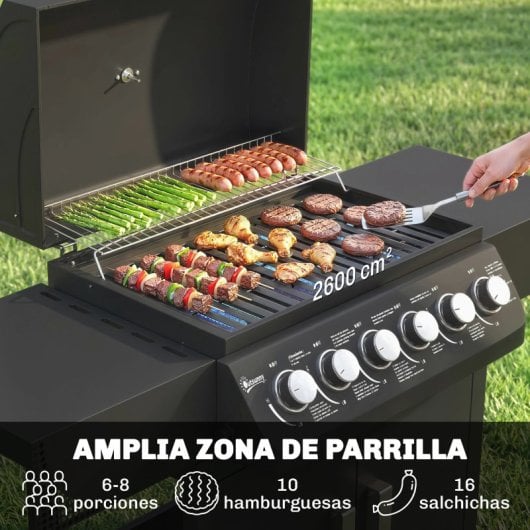 Outsunny Barbacoa De Gas Con 6 Quemadores 15 Kw Termómetro Y Mesas Laterales