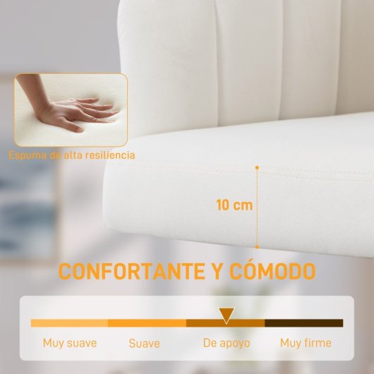 Homcom Silla De Oficina De Terciopelo Con Ruedas Altura Ajustable Crema