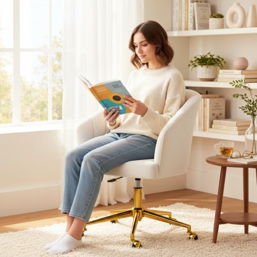 Homcom Silla De Oficina De Terciopelo Con Ruedas Altura Ajustable Crema