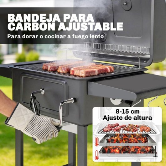Outsunny Barbacoa De Carbón Con Gran Parrilla Bandeja Ajustable Estantes Ruedas