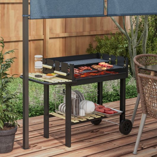 Outsunny Barbacoa De Carbón 113x53,5x82,5 Cm Con 2 Parrillas Alturas Ajustables
