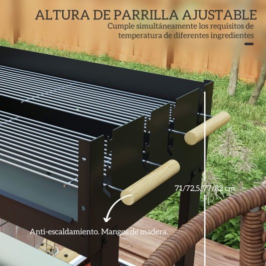 Outsunny Barbacoa De Carbón 113x53,5x82,5 Cm Con 2 Parrillas Alturas Ajustables