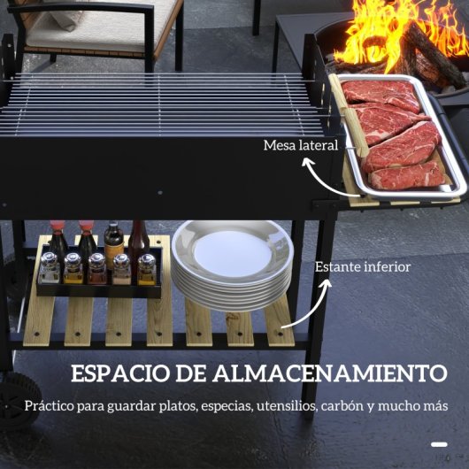Outsunny Barbacoa De Carbón 113x53,5x82,5 Cm Con 2 Parrillas Alturas Ajustables