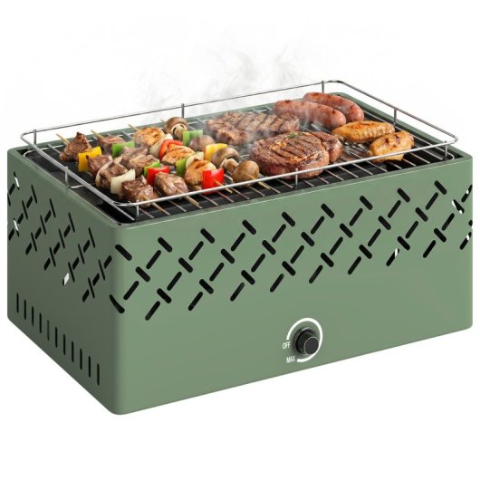 Outsunny Barbacoa De Carbón Con Ventilador Integrado 45,5x29x21 Cm Verde Claro