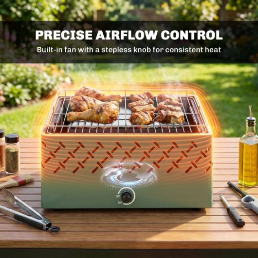 Outsunny Barbacoa De Carbón Con Ventilador Integrado 45,5x29x21 Cm Verde Claro