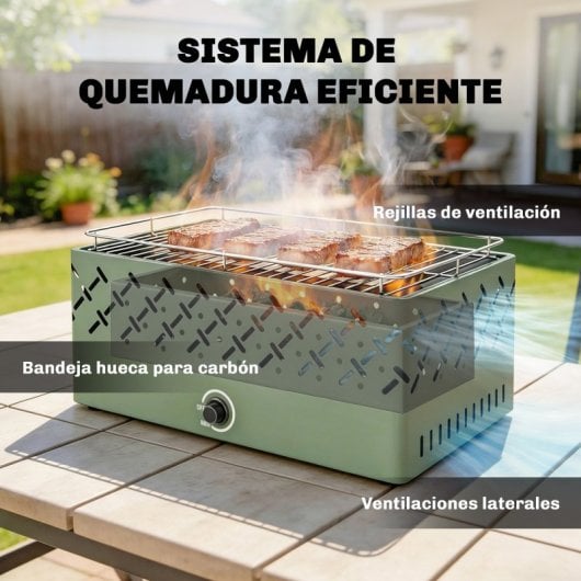 Outsunny Barbacoa De Carbón Con Ventilador Integrado 45,5x29x21 Cm Verde Claro