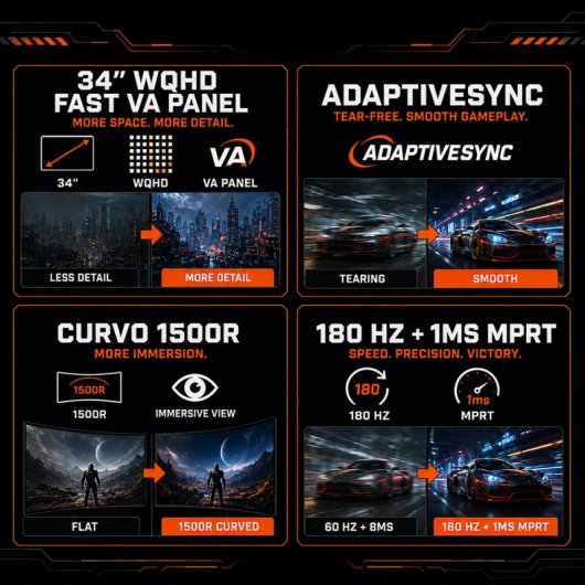 Monitor Gaming PcCom Elysium Pro 34″ Curvo Fast VA UltraWide QHD 180Hz Adaptive Sync Regulable en Altura