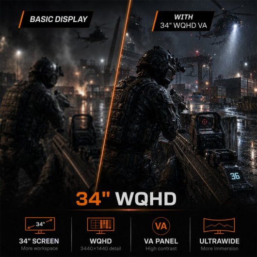 Monitor Gaming PcCom Elysium Pro 34″ Curvo Fast VA UltraWide QHD 180Hz Adaptive Sync Regulable en Altura