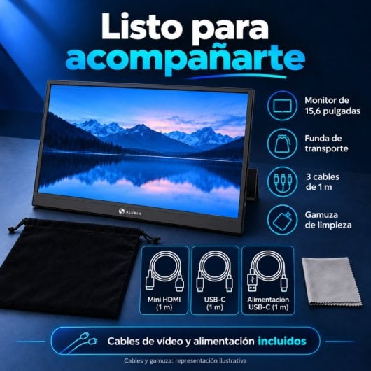 Écran PC Alurin CoreVision Air 15,6" Full HD IPS Portable USB-C HDMI Housse