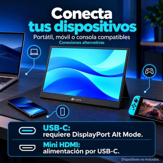 Écran PC Alurin CoreVision Air 15,6" Full HD IPS Portable USB-C HDMI Housse