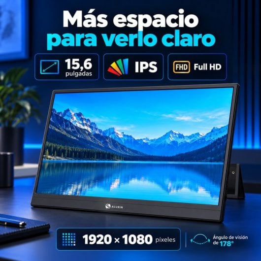 Écran PC Alurin CoreVision Air 15,6" Full HD IPS Portable USB-C HDMI Housse