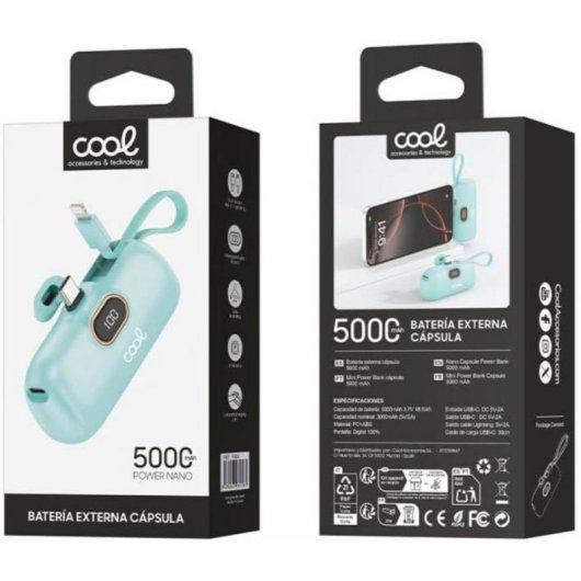 Batterie externe Cool Capsule 5000 mAh Bleu LED écran digital