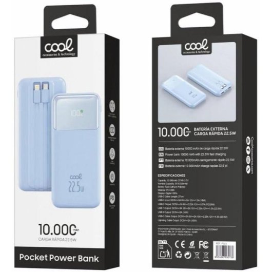 Powerbank Cool Pocket 10000 mAh 22.5W LED-Anzeige Blau