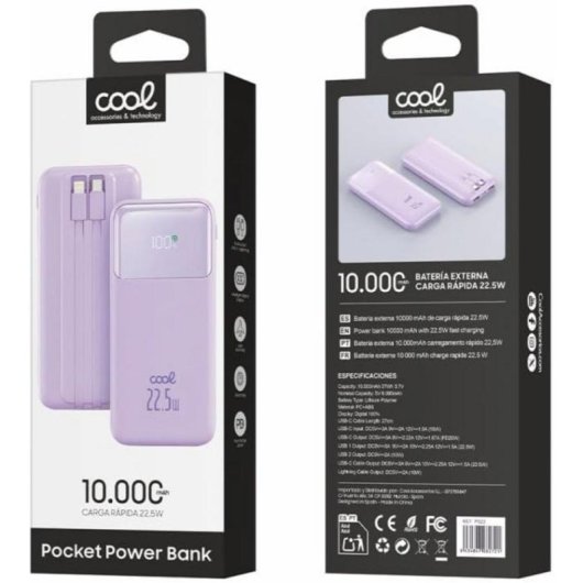Batterie externe Cool Pocket 10000 mAh 22.5W Violet Charge rapide