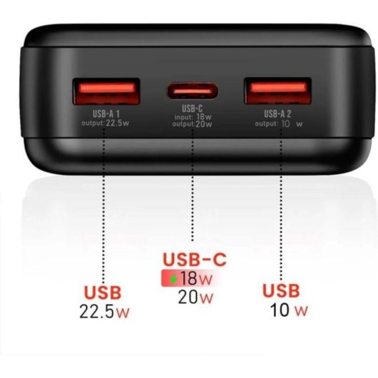 Powerbank Cool 30000 mAh 22.5W Type-C Lightning Schwarz