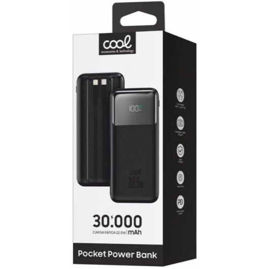Powerbank Cool 30000 mAh 22.5W Type-C Lightning Schwarz