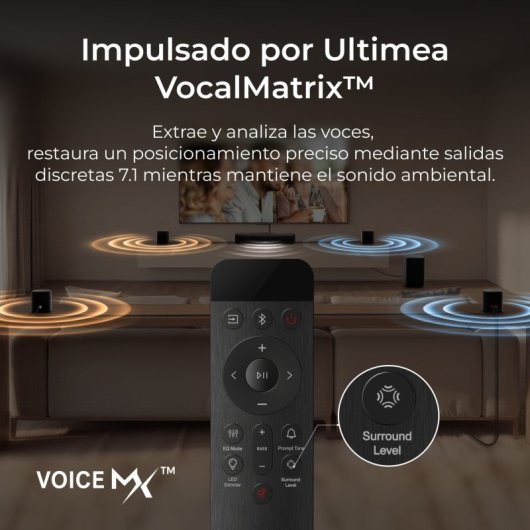Ultimea Barra de Sonido 7.1ch 330W con Subwoofer 5.25", 4 Altavoces Surround, Bluetooth