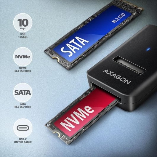 Caixa Externa Axagon ADM2-CM M.2 Plástico Preto USB Type-C 10 Gbit/s
