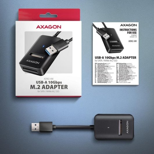 Caixa Externa Axagon ADM2-AM M.2 Plástico Preto USB-A 10Gbps LED