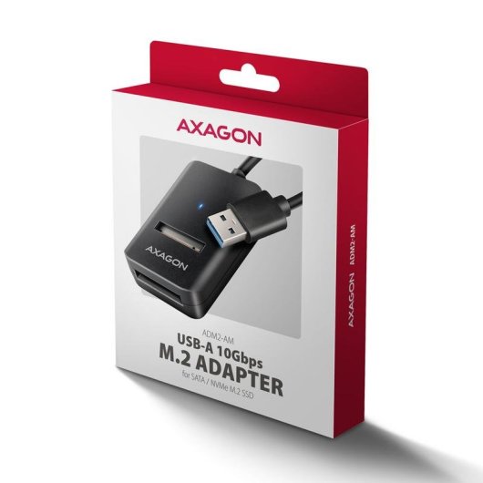 Caixa Externa Axagon ADM2-AM M.2 Plástico Preto USB-A 10Gbps LED