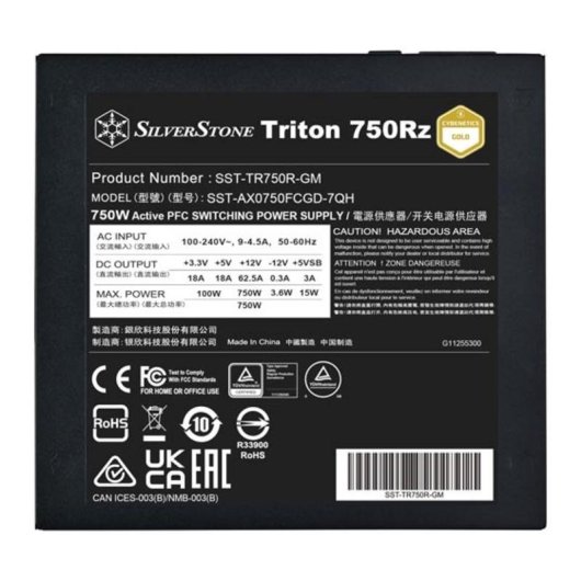 Fuente de Alimentation Silverstone Triton 750Rz 750W 89% Efficacité modulaire