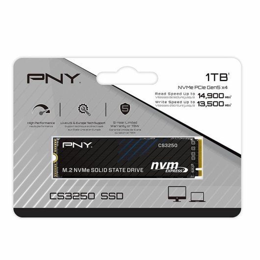 Disco Duro PNY CS3250 1 TB M.2 SSD PCIe 5.0 14900 MB/s Lectura 13500 MB/s Escritura