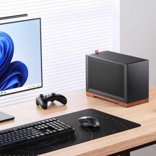 Torre Jonsbo T9 Preto Mini-ITX Alumínio Nogueira Riser PCIe 4.0