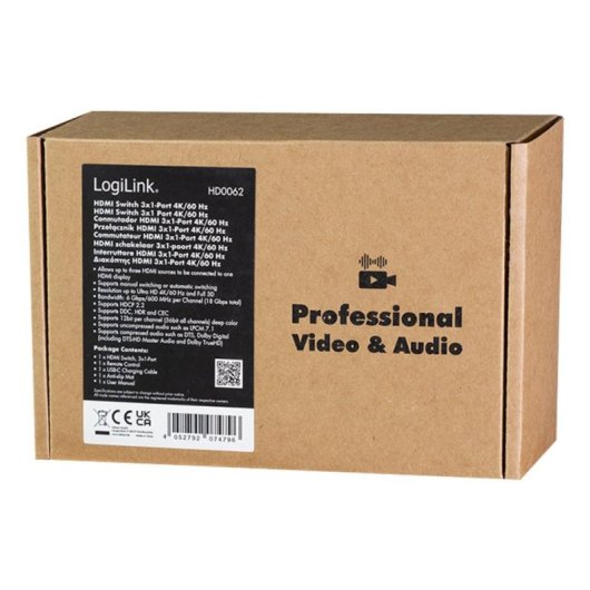 Conmutador HDMI LogiLink HD0062 3 entradas 1 salida 4K USB Tipo C