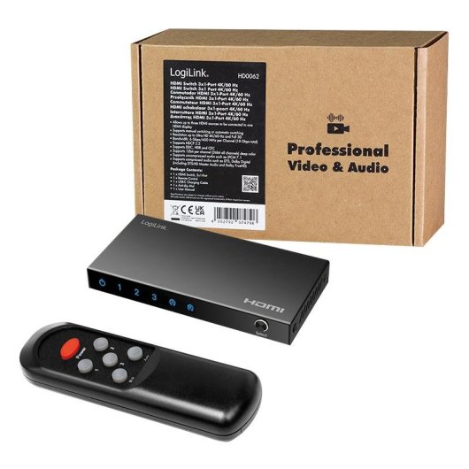 Conmutador HDMI LogiLink HD0062 3 entradas 1 salida 4K USB Tipo C