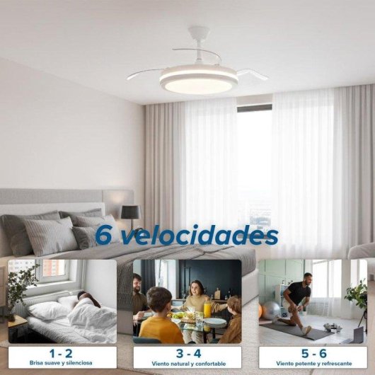 Ventilador de techo con luz LED 3NOD CONCEPT con aspas retráctiles y control por app