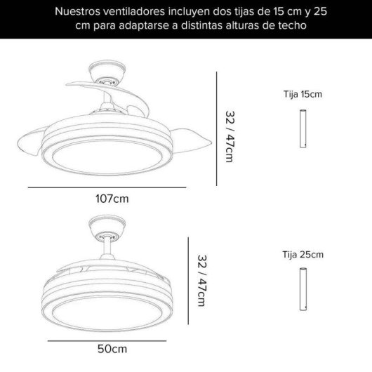 Ventilador de techo con luz LED 3NOD CONCEPT con aspas retráctiles y control por app