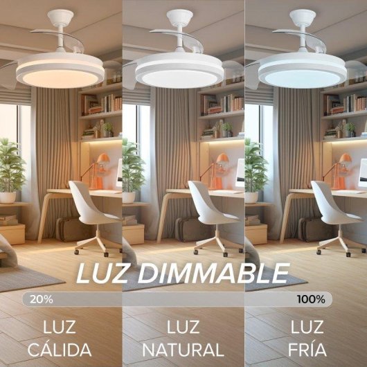 Ventilador de techo con luz LED 3NOD CONCEPT con aspas retráctiles y control por app