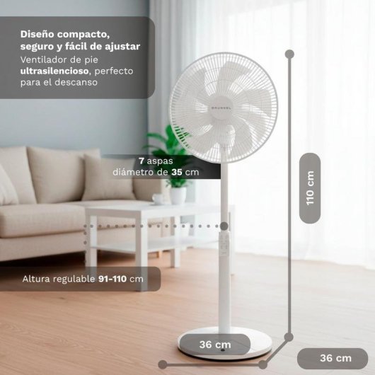 Ventilateur sur Pied Grunkel FS-14T 25W 35cm 12 Vitesses Ultra Silencieux Télécommande Minuterie