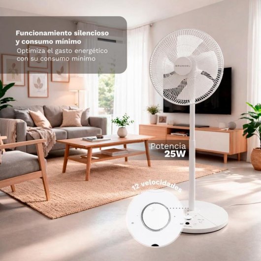 Ventilateur sur Pied Grunkel FS-14T 25W 35cm 12 Vitesses Ultra Silencieux Télécommande Minuterie
