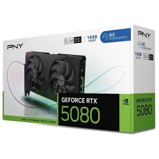 Placa gráfica PNY GeForce RTX 5080 Dual-Fan Slim OC 16GB GDDR7 Reflex 2 RTX AI DLSS4