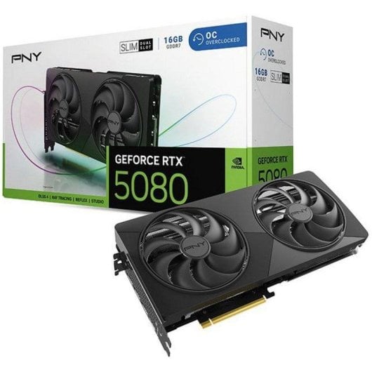 Placa gráfica PNY GeForce RTX 5080 Dual-Fan Slim OC 16GB GDDR7 Reflex 2 RTX AI DLSS4