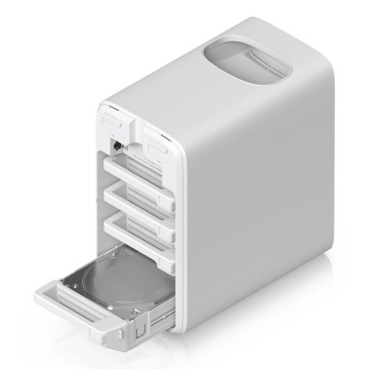 NAS de escritorio Ubiquiti 4 bahías ARM Cortex-A57 4GB USB-C 2.5GbE blanco