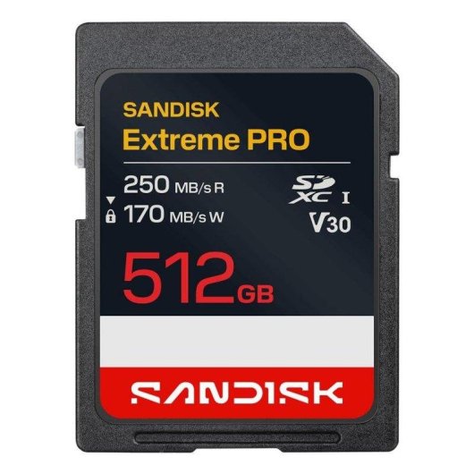 Cartão de memória Sandisk Extreme Pro 512GB SDXC UHS-I 250MB/s V30 Preto
