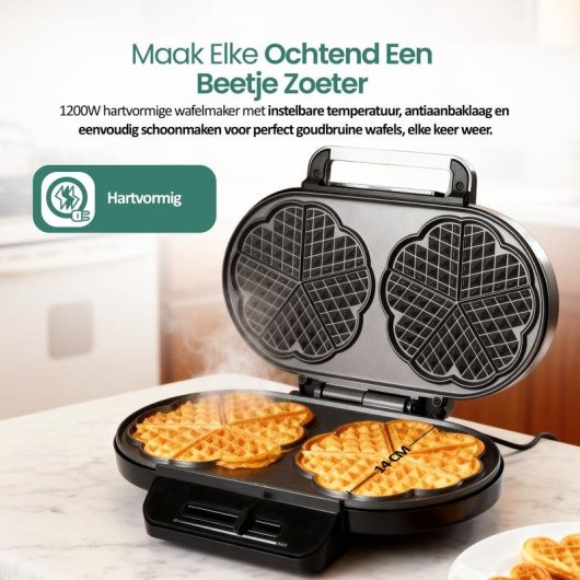 Gofriera Emerio WM-123356 1200W 10 cuori antiaderente nera