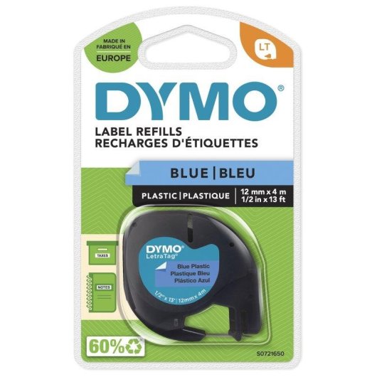 Nastro Dymo LetraTag 12 mm x 4 m Nero su Blu Poliestere