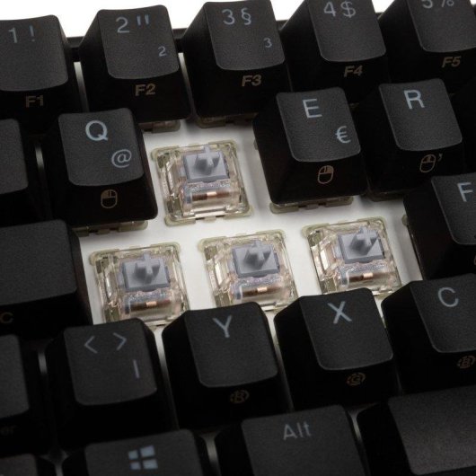 Teclado Ducky Mecha Pro SF mecánico RGB con switches MX Speed Silver y soporte ajustable