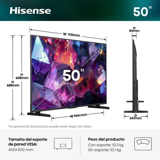 TV Hisense QLED 43E7S PRO 43" 4K UltraHD 144Hz Smart TV HomeOS HDR10 FreeSync Premium Pro